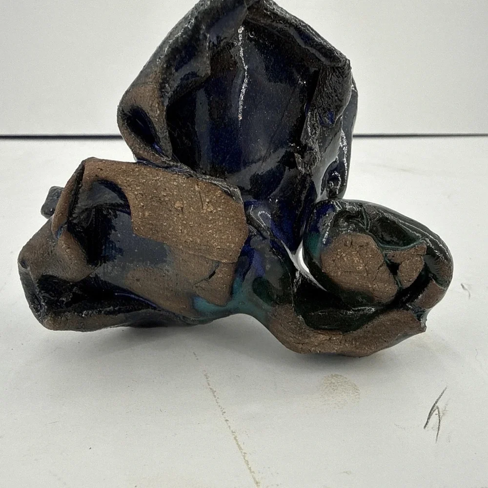 Beautiful Studio Art  Pottery Flower 3 in Rose Midnight Blue Gothic